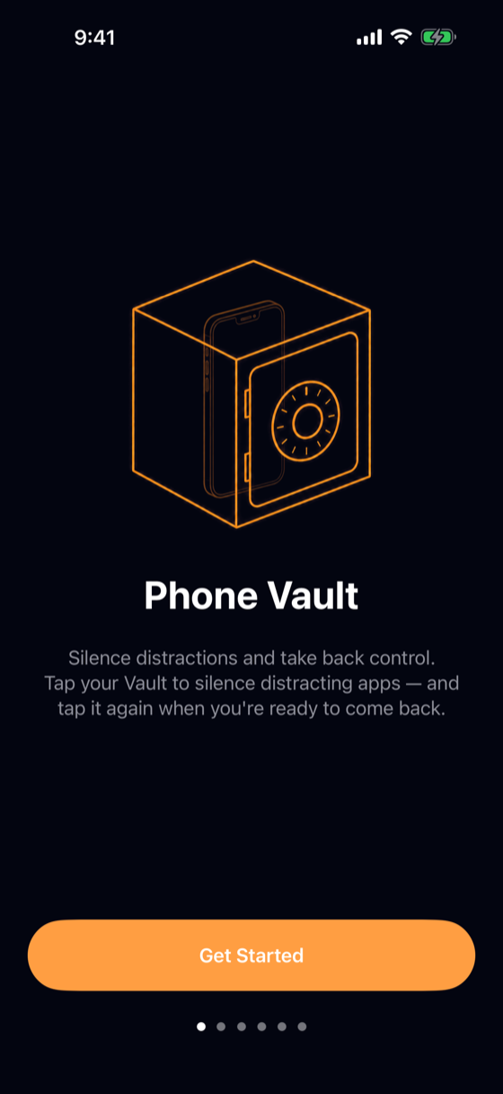 Welcome page with Phone Vault logo