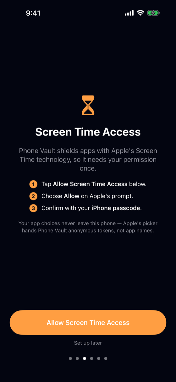Screen Time permission explainer with numbered steps