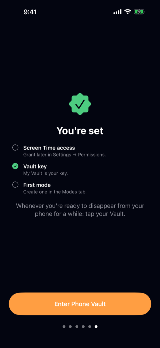Ready page with setup checklist